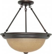 Nuvo 60/1261 - 3-Light Large Dome Semi Flush Ceiling Light Fixture in Mahogany Bronze Finish with Champagne Linen