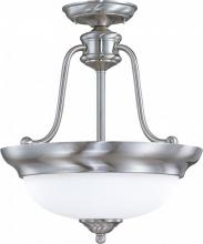 Nuvo 60/1807 - 3-Light Semi-Flush Mounted Ceiling Light in Brush Nickel Finish and White Satin Glass