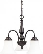 Nuvo 60/1921 - 3-Light Dark Chocolate Bronze Chandelier with White Satin Glass and (3) 13W GU24 Bulbs Included