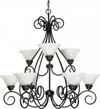 Nuvo 60/379 - 2-Tier 9-Light Textured Flat Black Chandelier with Alabaster Swirl Glass