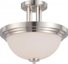 Nuvo 60/4107 - 2-Light Semi Flush Mount Lighting Fixture in Brushed Nickel Finish with White Satin Glass