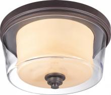 Nuvo 60/4552 - 3-Light Flush Mount Ceiling Fixture in Sudbury Bronze Finish with Clear Outer & Cream Inner Glass