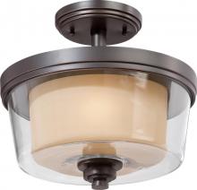 Nuvo 60/4553 - Decker - 2 Light Semi Flush Fixture w/ Clear & Cream Glass