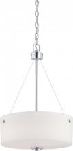 Nuvo 60/4586 - Soho - 3 Light Pendant with Satin White Glass - Polished Chrome Finish