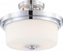 Nuvo 60/4593 - Soho - 2 Light Semi Flush with Satin White Glass - Polished Chrome Finish