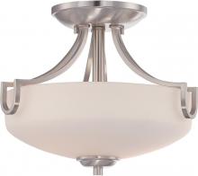 Nuvo 60/5297 - 2-Light Semi Flush Light Fixture in Brushed Nickel Finish with Etched Opal Glass