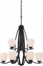 Nuvo 60/5469 - 9-Light 2-Tier Chandelier in Textured Black Finish with Etched Opal Glass