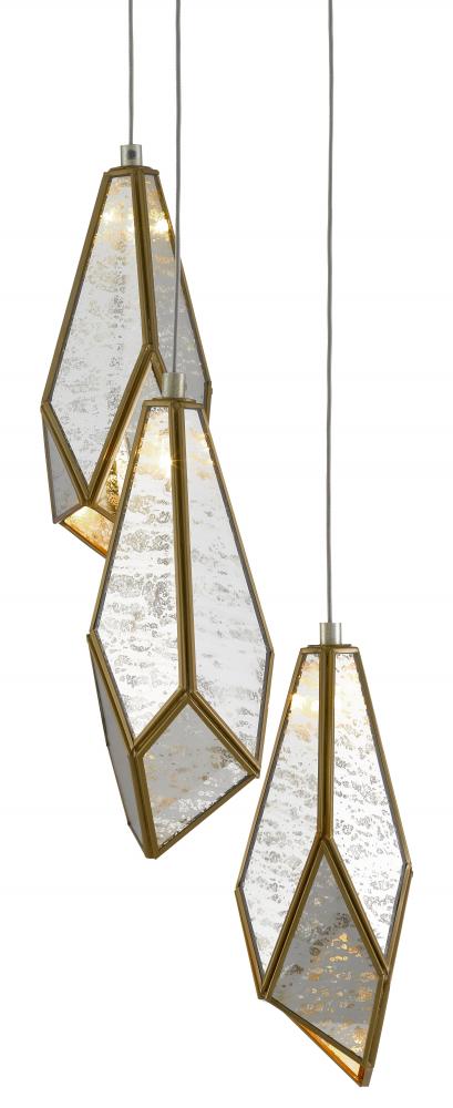 Glace Mirror 3-Light Round Multi-Drop Pendant