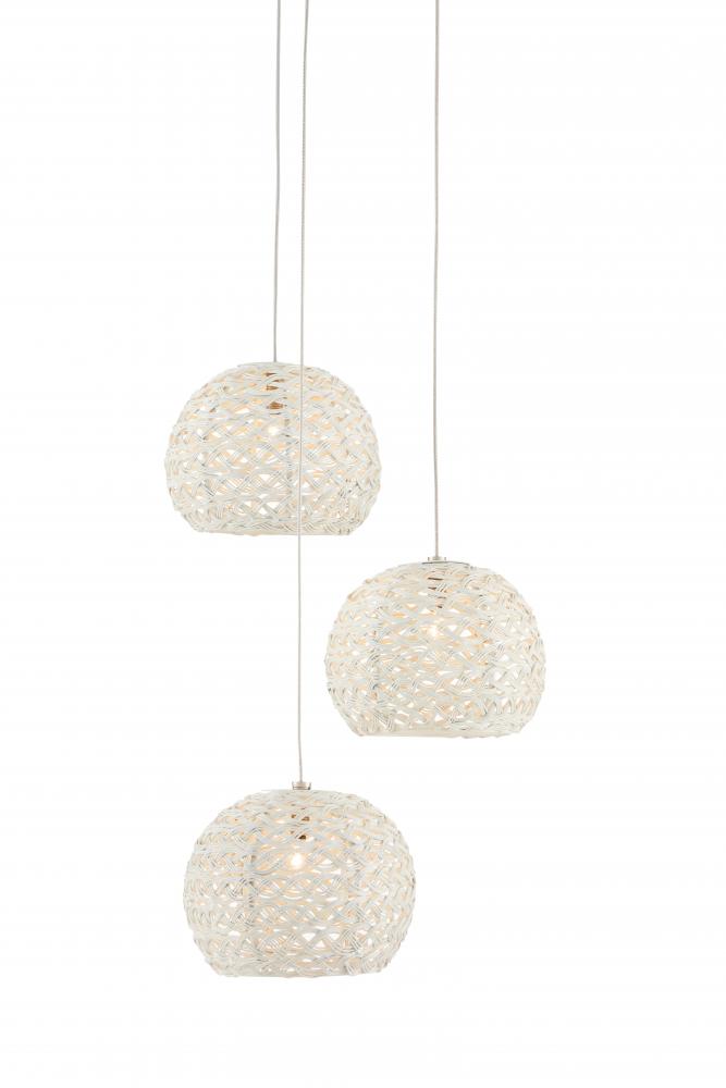 Piero White 3-Light Round Multi-Drop Pendant